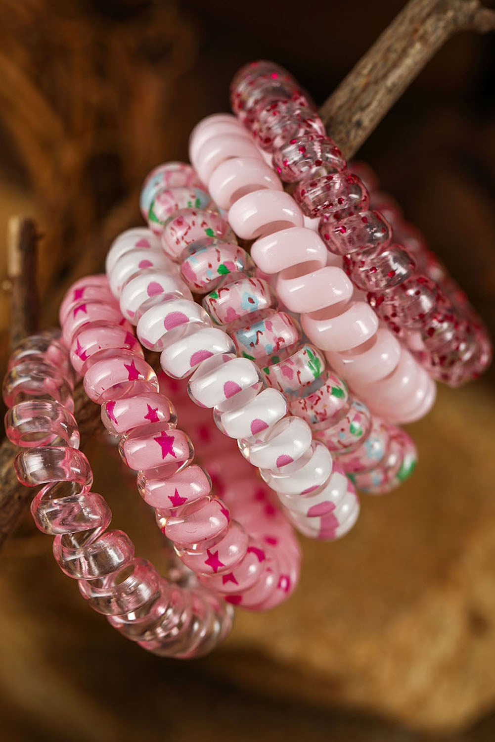 Pink Cute Gradient Starry Dotty Phone Cord Scrunchie Set - SELFTRITSS