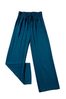 Blue Drawstring Elastic Waist Casual Wide Leg Pants - SELFTRITSS