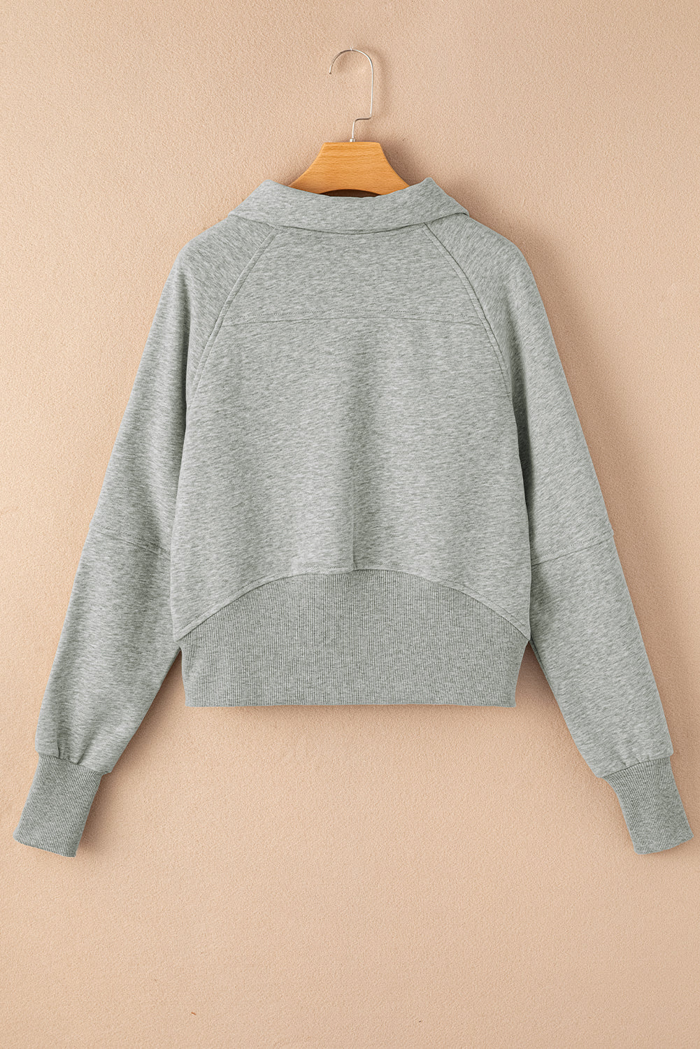 Gray Zip Up Stand Collar Ribbed Thumbhole Sleeve Sweatshirt - SELFTRITSS