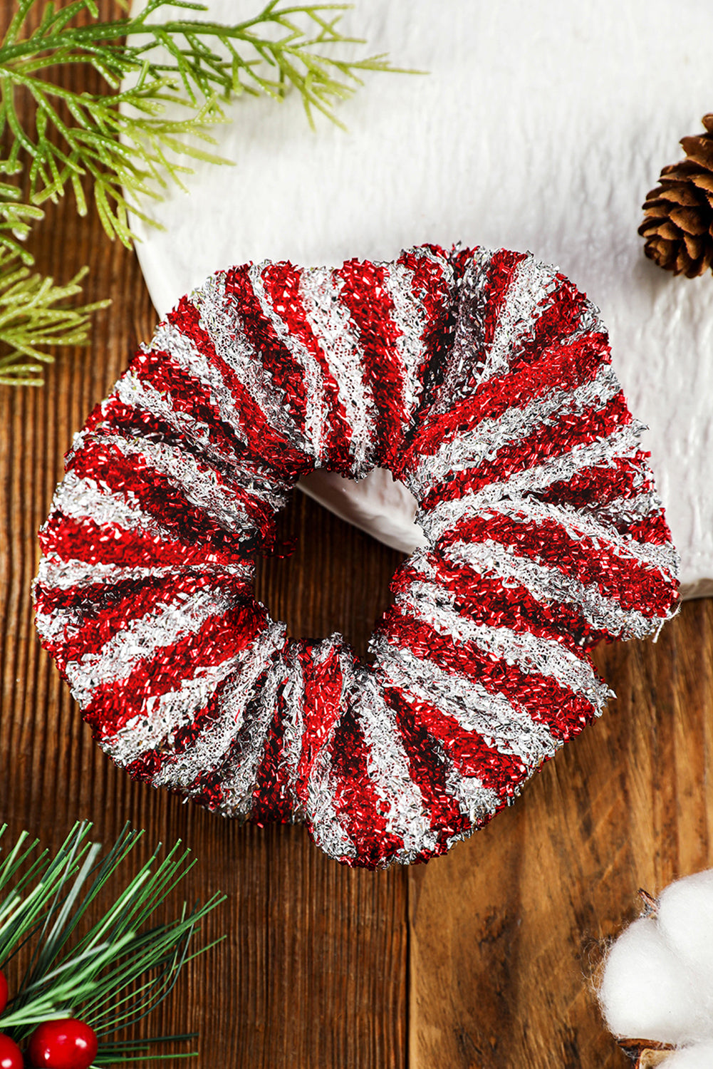 Fiery Red Glitter 2-tone Stripes Christmas Hair Tie - SELFTRITSS