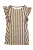 Khaki Striped Crew Neck Ruffled Tank Top - SELFTRITSS   