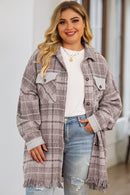 Pink Plus Size Macrame Plaid Coat - SELFTRITSS