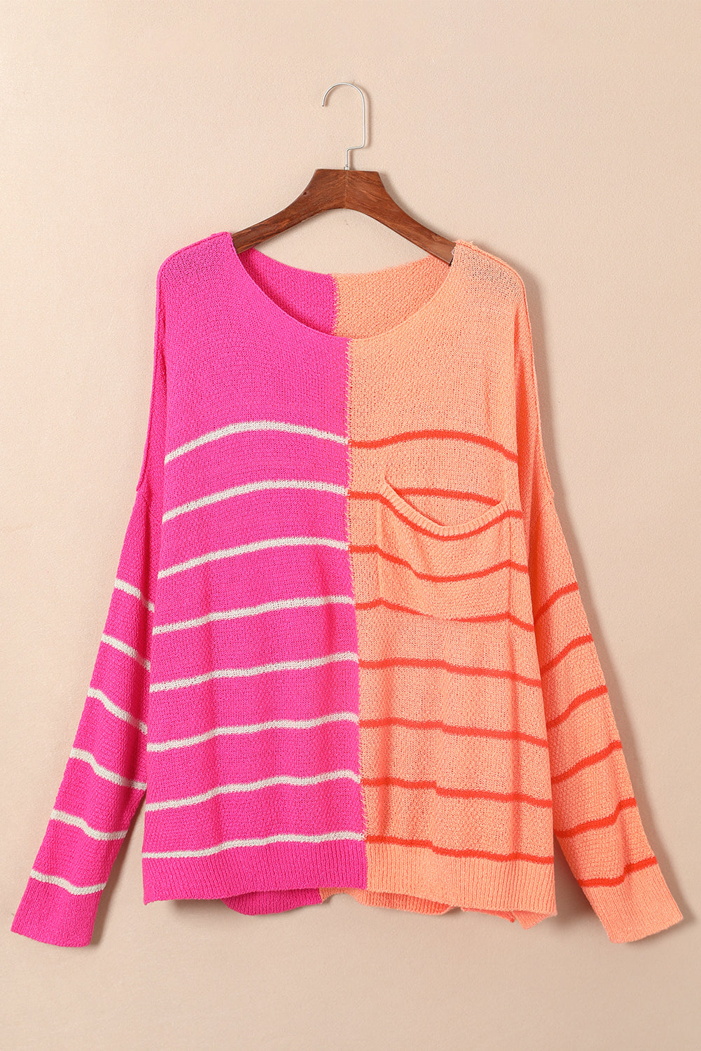 Yellow Plus Size Color Block Striped Patchwork Knit Sweater - SELFTRITSS