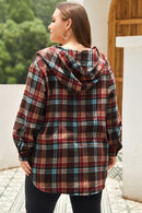 Fiery Red Plus Size Plaid Kangaroo Pocket Drawstring Hoodie - SELFTRITSS   