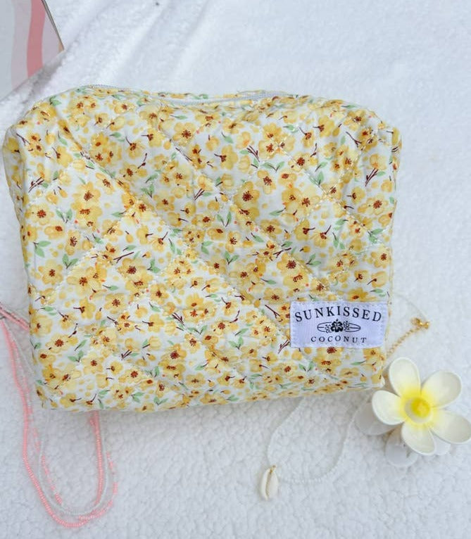 Yellow Flower Quilted Handmade Makeup Bag - SELFTRITSS