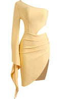 Cutout Split Flare Sleeve One-Shoulder Dress - SELFTRITSS