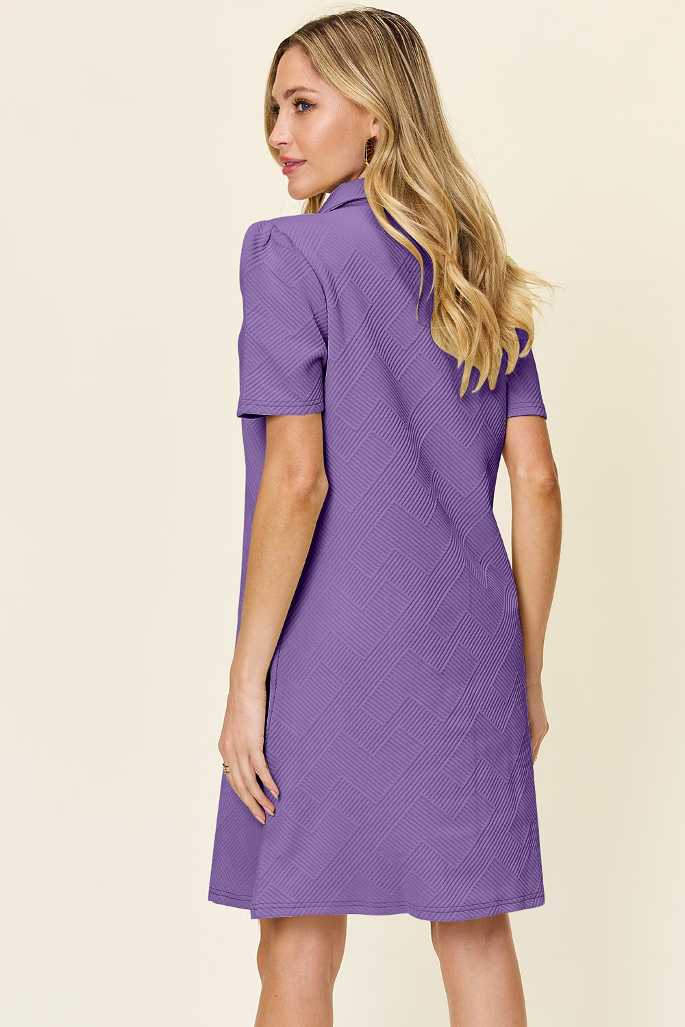 Double Take Full Size Texture Collared Neck Short Sleeve Dress - SELFTRITSS