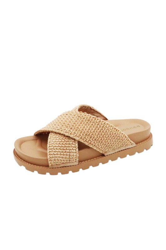 Open Toe Knit Strap Casual Slides - SELFTRITSS