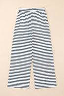 White Drawstring Striped Wide Leg Pants - SELFTRITSS