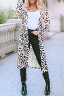 Leopard Pocketed Open Front Duster Cardigan - SELFTRITSS   