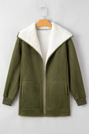 Green Faux Suede Fleece Lined Open Front Jacket - SELFTRITSS   