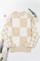 Flaxen Checkered Print Drop Shoulder Sweater - SELFTRITSS