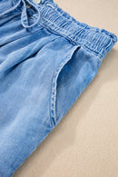 Beau Blue Casual Chambray Drawstring Shorts - SELFTRITSS