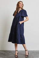 HEYSON Full Size Cotton Poplin Ruffled Tiered Midi Dress - SELFTRITSS   