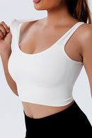 White Seamless U Neck Sleeveless Cropped Yoga Top - SELFTRITSS