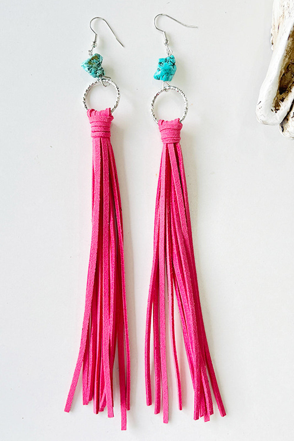 Rose Red Western Turquoise O-ring Tassel Earrings - SELFTRITSS