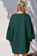 Emerald Green Balloon Sleeve Lantern Sleeve Mini Dress