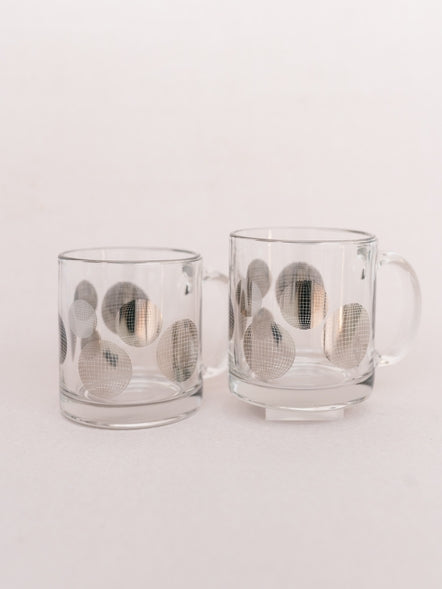 Disco Ball Silver Clear Glass Mug Set of 2