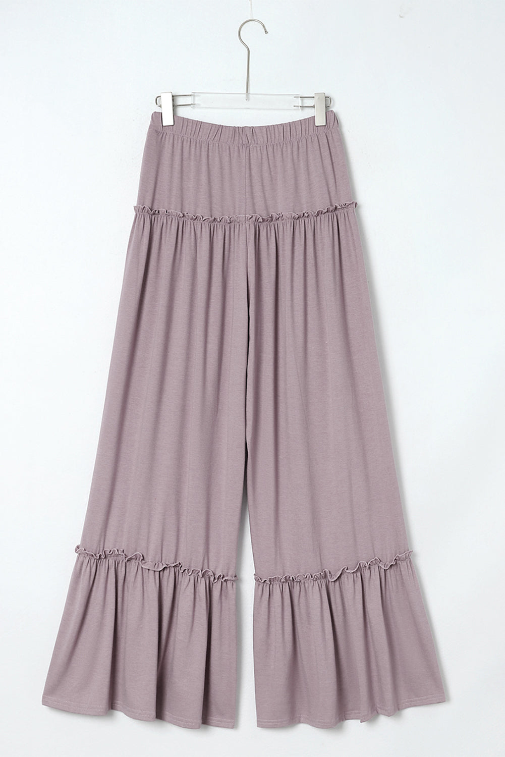 Khaki Frilled Drawstring High Waist Wide Leg Pants - SELFTRITSS   