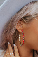 Fiery Red Gem Inlay Retro C-shape Earrings - SELFTRITSS