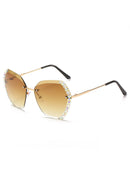 Brown Rhinestone Trim Rimless Sunglasses - SELFTRITSS