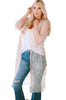 White Sequin Sheer Long Sleeve Open Front Kimono - SELFTRITSS   