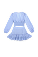 Lace trimmed smocking blouse and skirt set - SELFTRITSS   