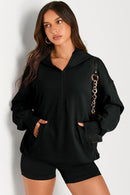 Pocketed Half Zip Long Sleeve Hoodie - SELFTRITSS   