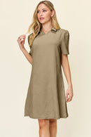 Double Take Full Size Texture Collared Neck Short Sleeve Dress - SELFTRITSS