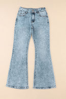 Sky Blue Subtle Ripped Detail Flare Bottom Jeans - SELFTRITSS