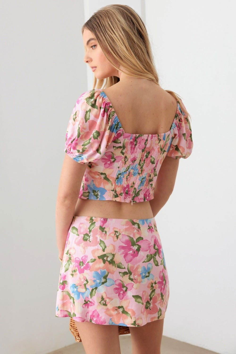 Le Lis Floral Puff Sleeve Crop Top and Mini Skirt Set - SELFTRITSS   