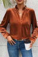 Notched Frill Detail Long Sleeve Blouse - SELFTRITSS