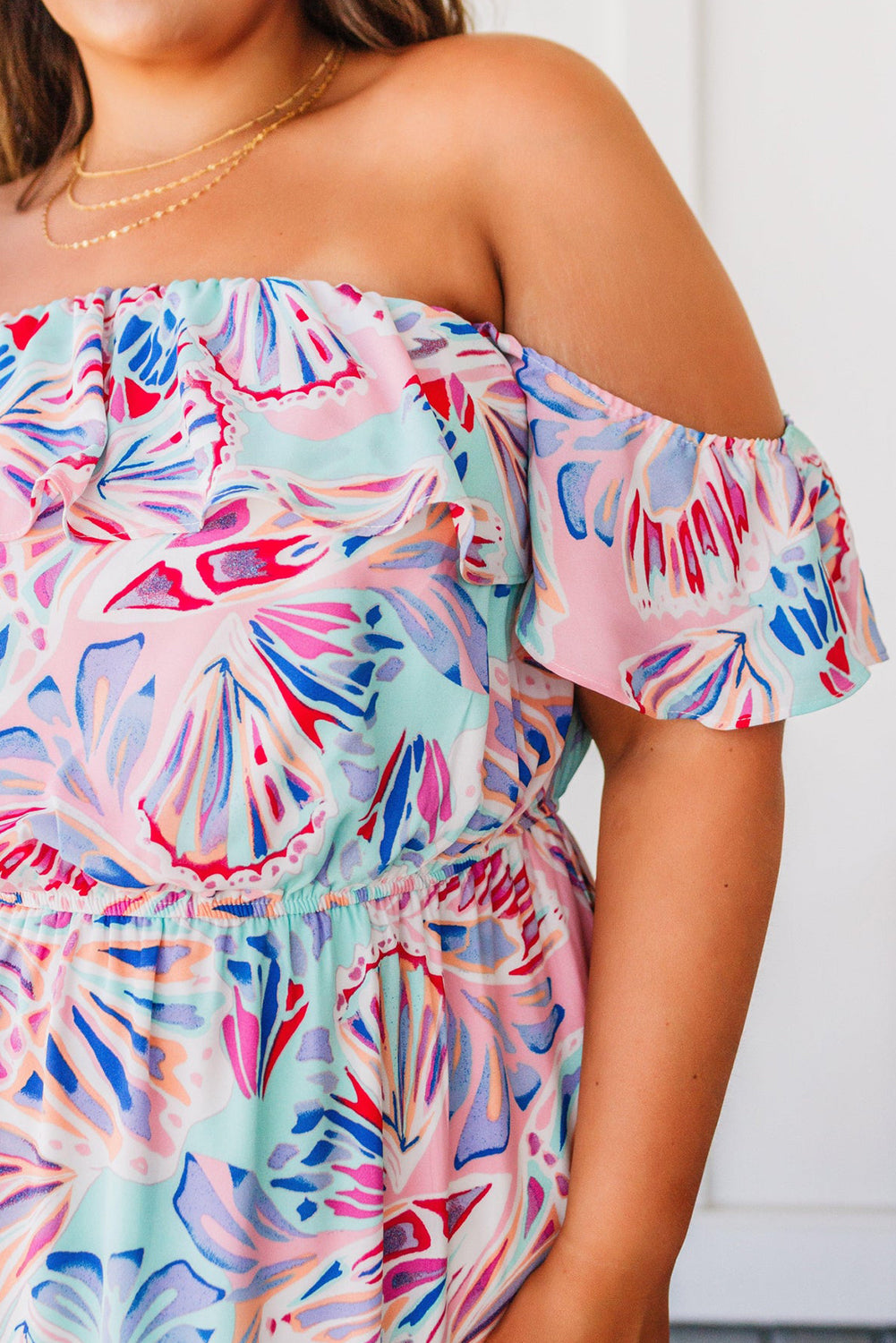 Pink Sea Shell Print Ruffled Sleeve Plus Size Maxi Dress - SELFTRITSS