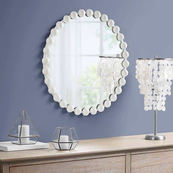 Round Iron Framed Wall Decor Mirror, Matte White 36" - SELFTRITSS