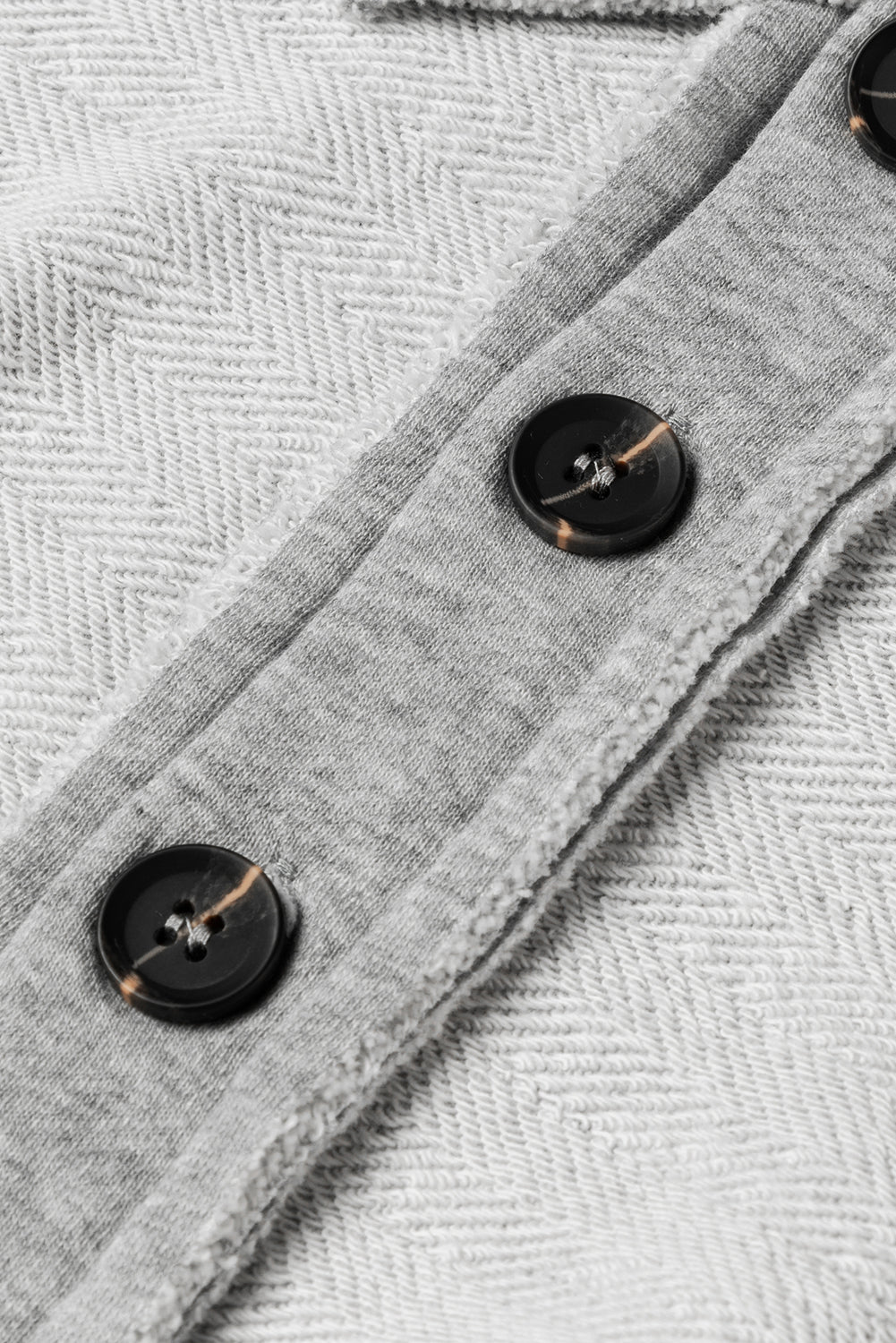 White Textured Side Pockets Buttoned Neckline Sweatshirt - SELFTRITSS