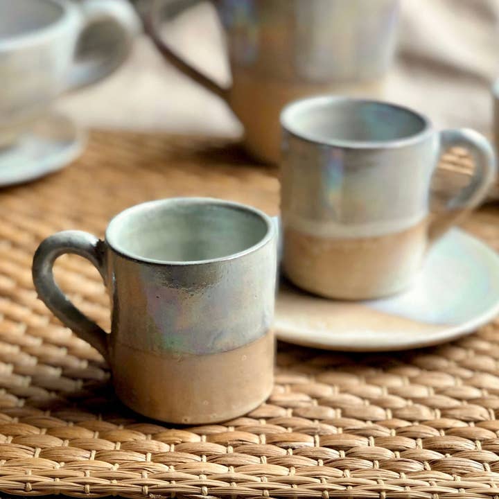Beige, Cream & Pearl Cups with Rustic & Iridescent Luster