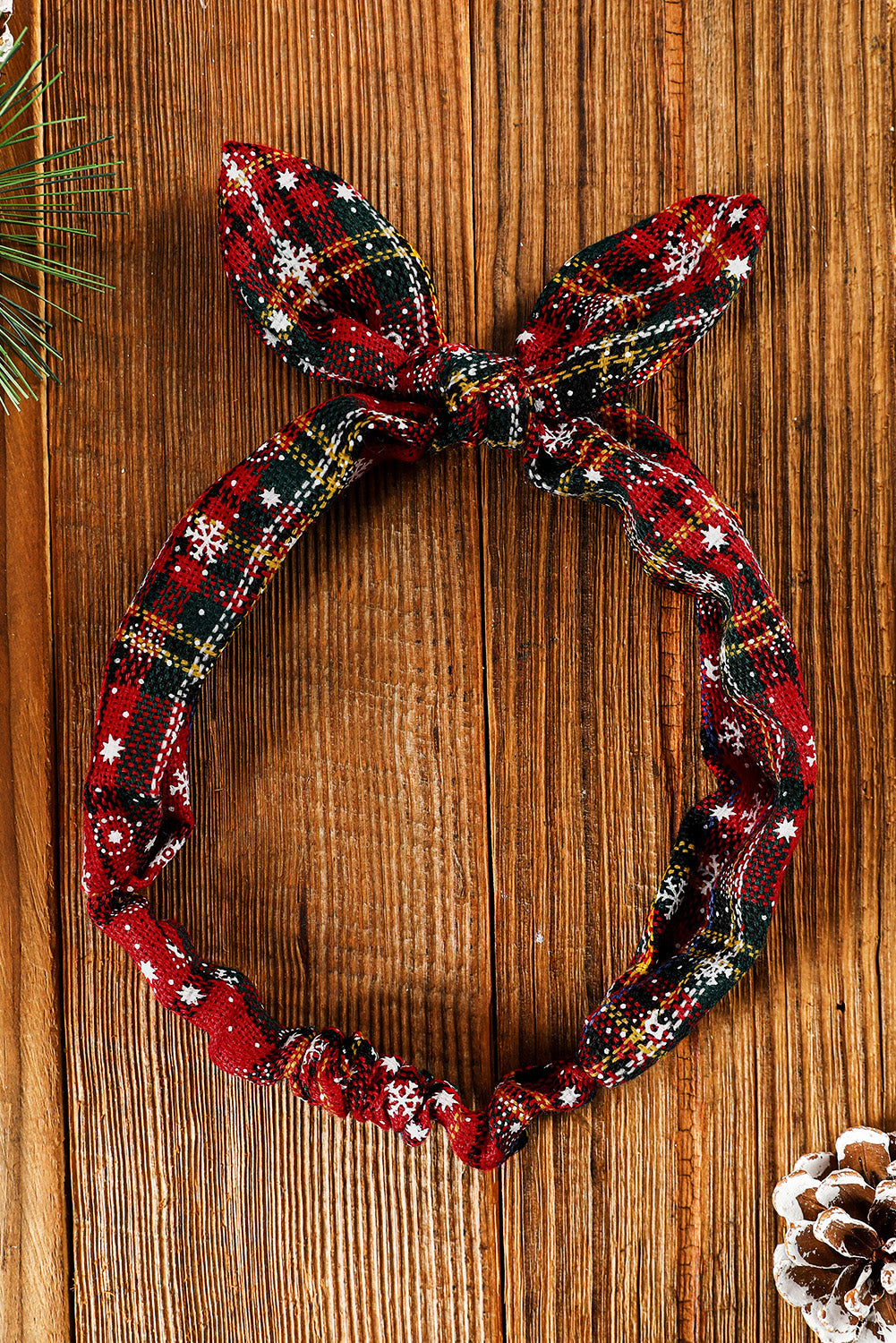 Burgundy Christmas Plaid Snowflake Print Bow Hair Tie - SELFTRITSS