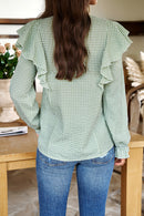 Plaid Notched Flounce Sleeve Shirt - SELFTRITSS