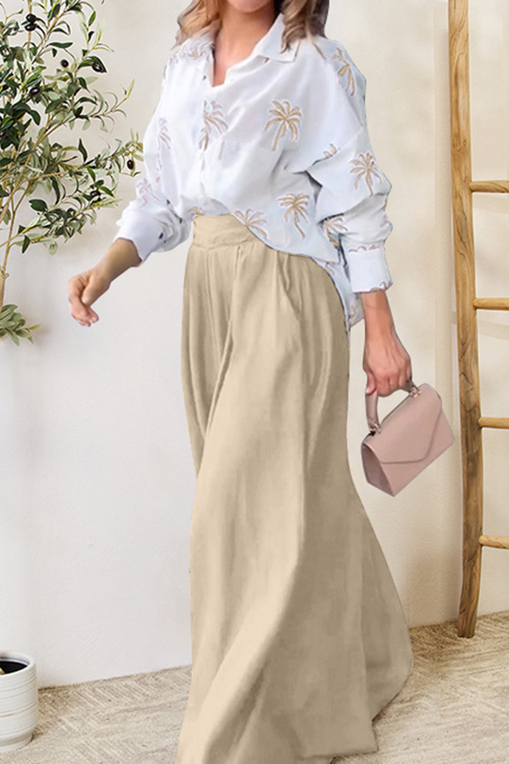 Pocketed Dropped Shoulder Shirt and Wide Leg Pants Set - SELFTRITSS