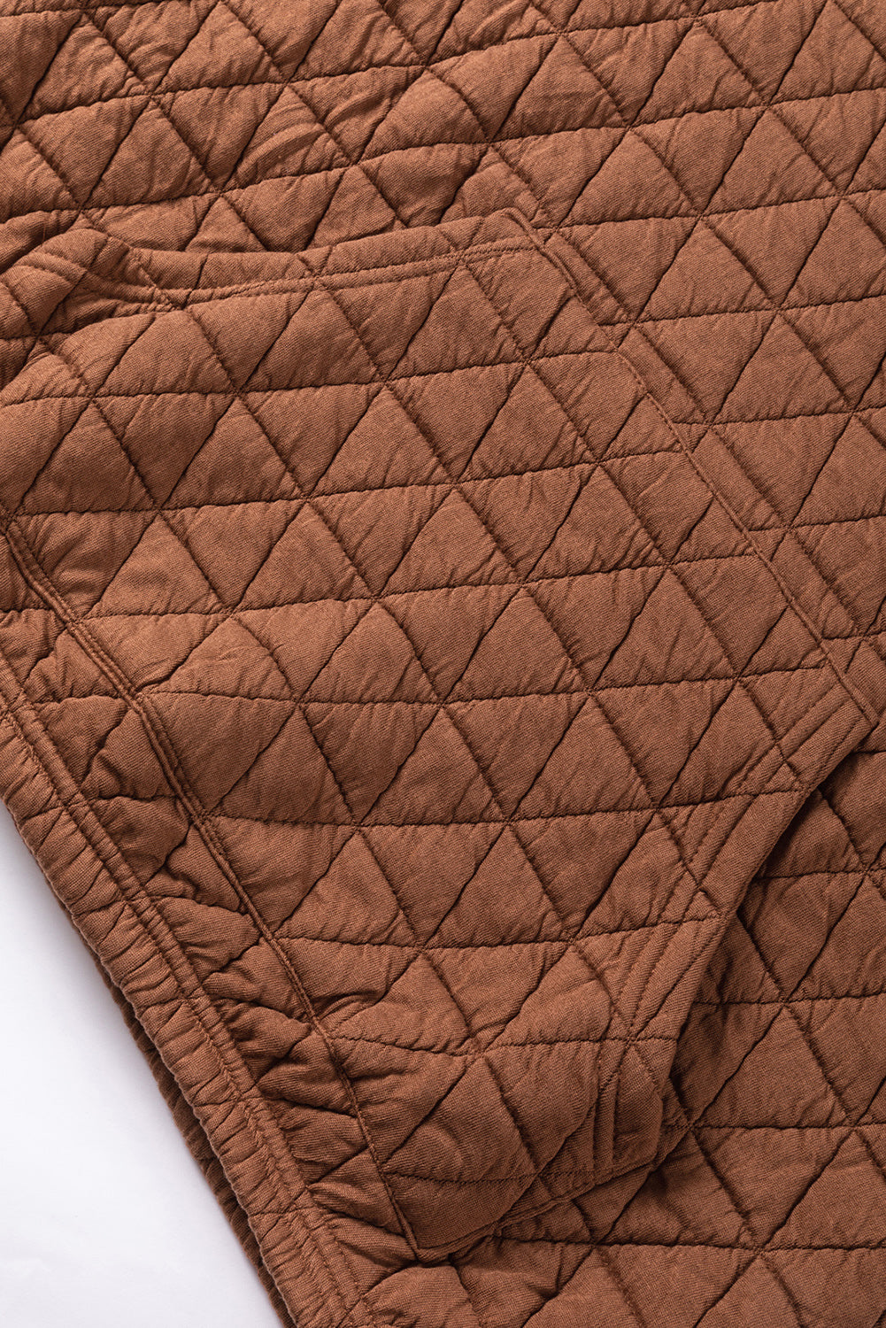 Coffee Solid Color Quilted Kangaroo Pocket Hoodie - SELFTRITSS   