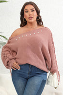 Plus Size One Shoulder Beaded Sweater - SELFTRITSS