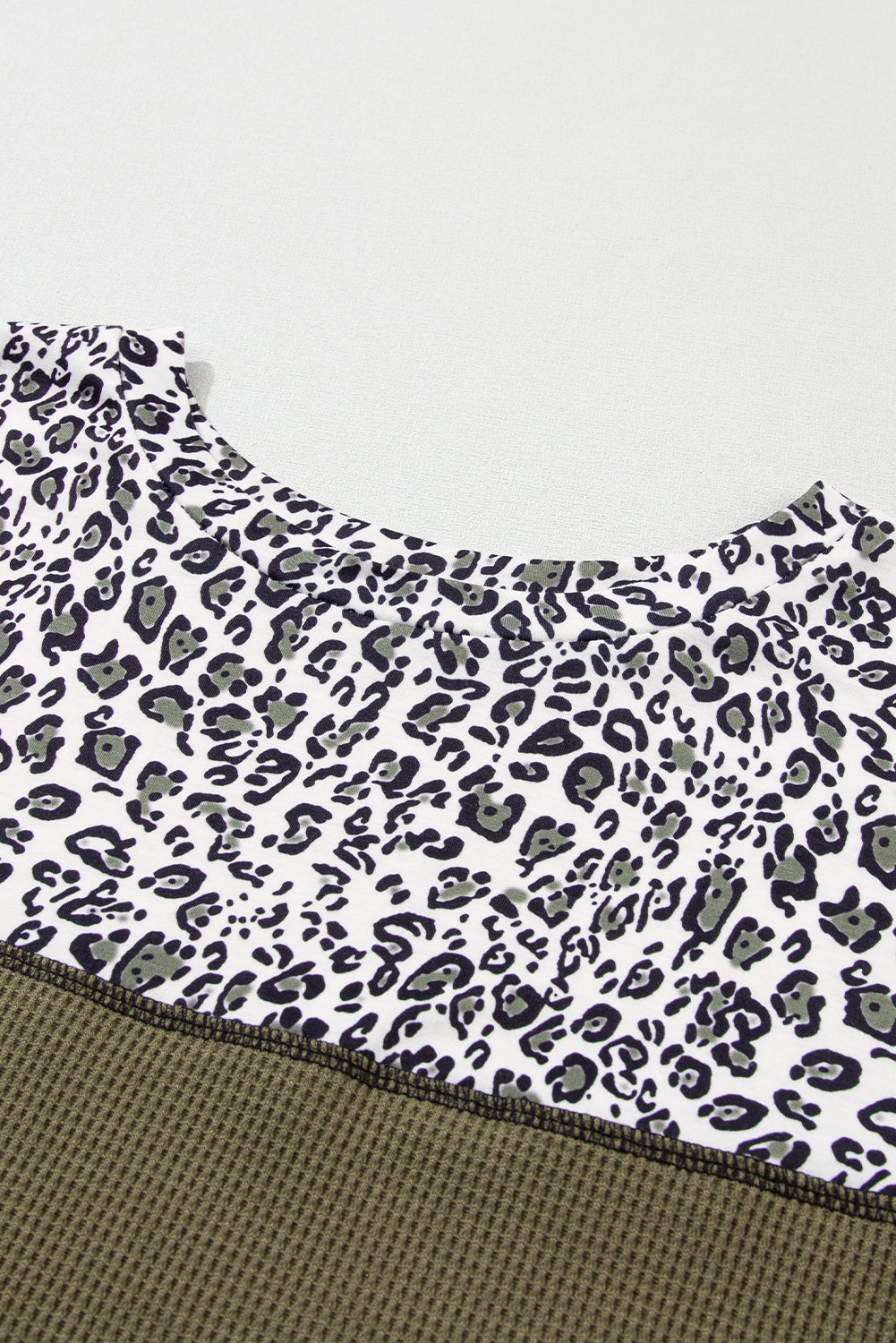 Jungle Green Leopard Print Waffle Knit Patchwork Top - SELFTRITSS