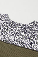 Jungle Green Leopard Print Waffle Knit Patchwork Top - SELFTRITSS