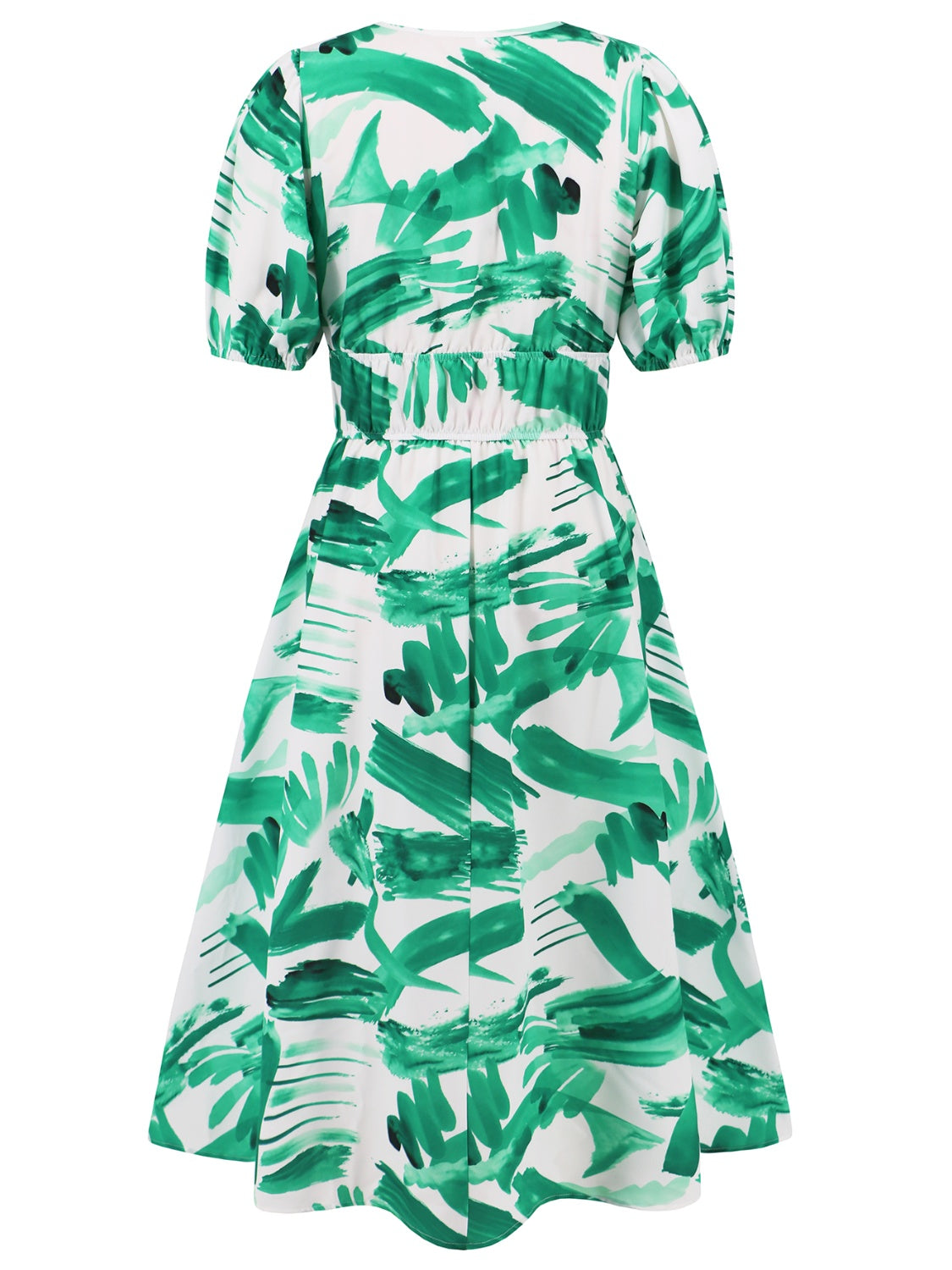 Ruched Printed Surplice Short Sleeve Dress - SELFTRITSS