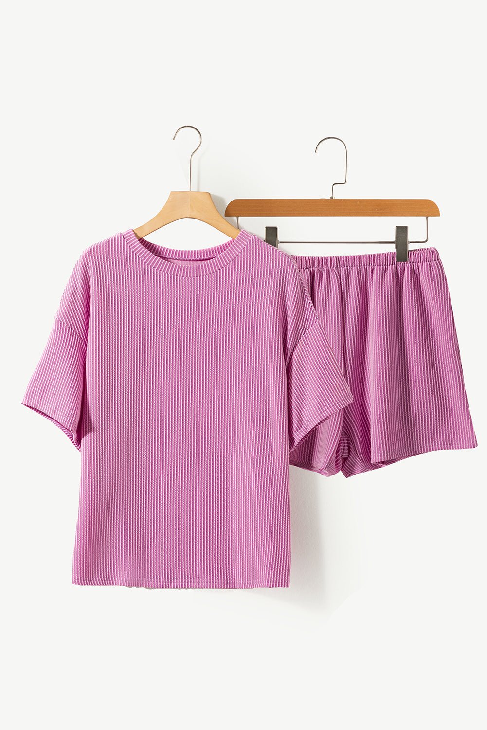 Phalaenopsis Ribbed Textured Knit Loose Fit Tee and Shorts Set - SELFTRITSS