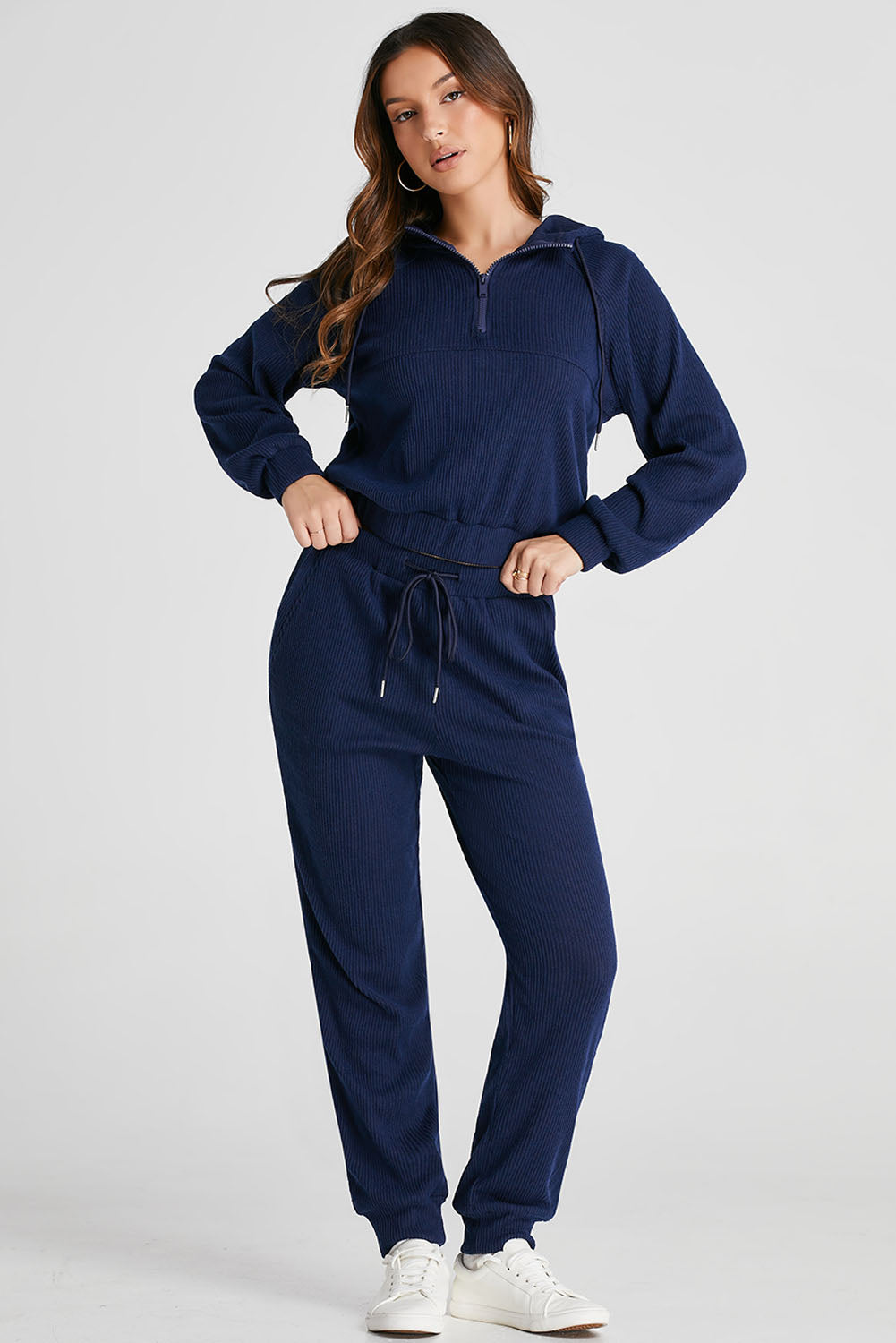 Drawstring Half Zip Hoodie and Joggers Active Set - SELFTRITSS   