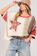 SAGE + FIG Round Neck Plaid Star Patch T-Shirt - SELFTRITSS   