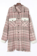 Pink Plus Size Macrame Plaid Coat - SELFTRITSS