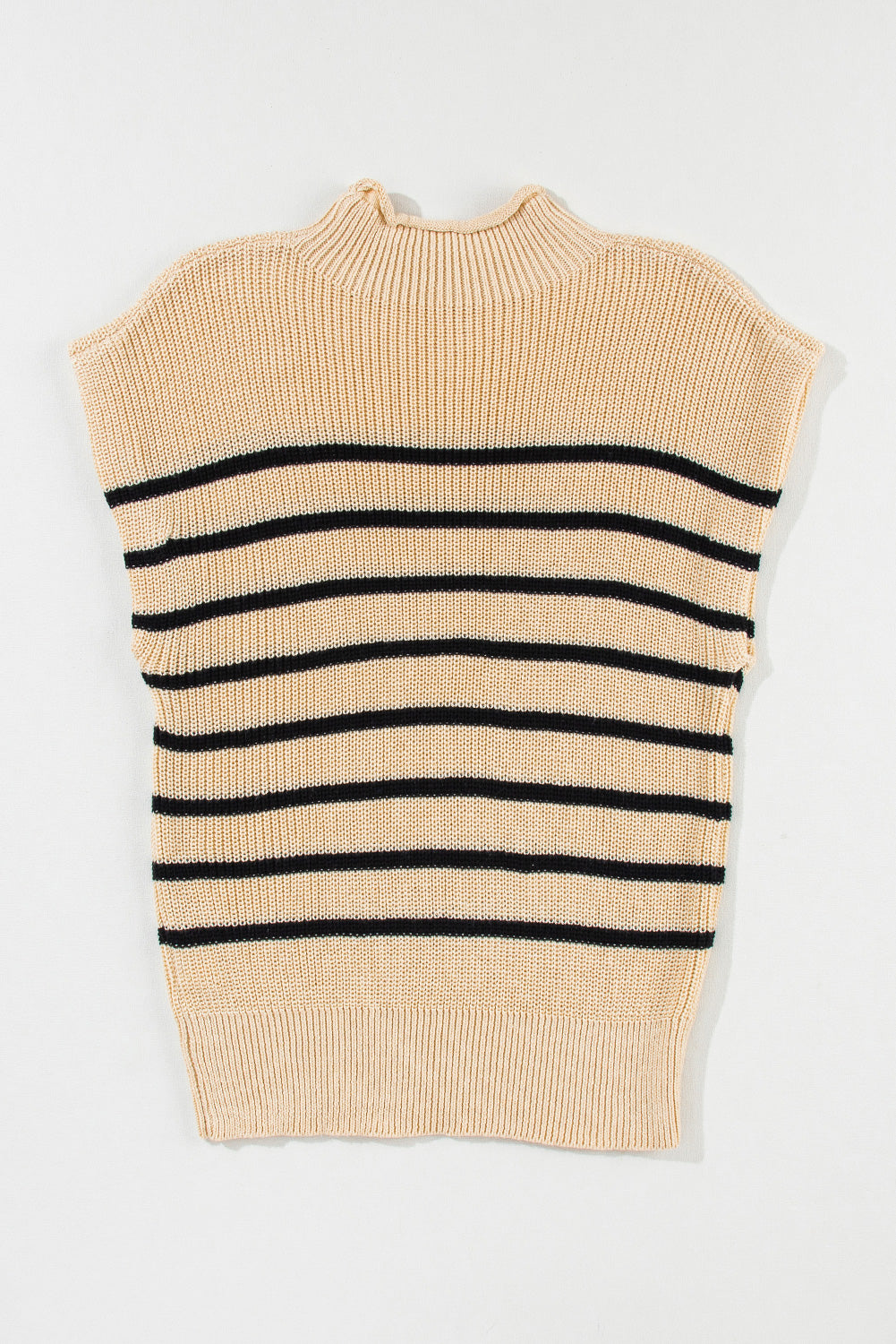 Parchment Striped Ribbed Knit High Neck Sweater - SELFTRITSS   