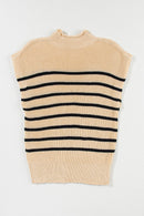 Parchment Striped Ribbed Knit High Neck Sweater - SELFTRITSS   